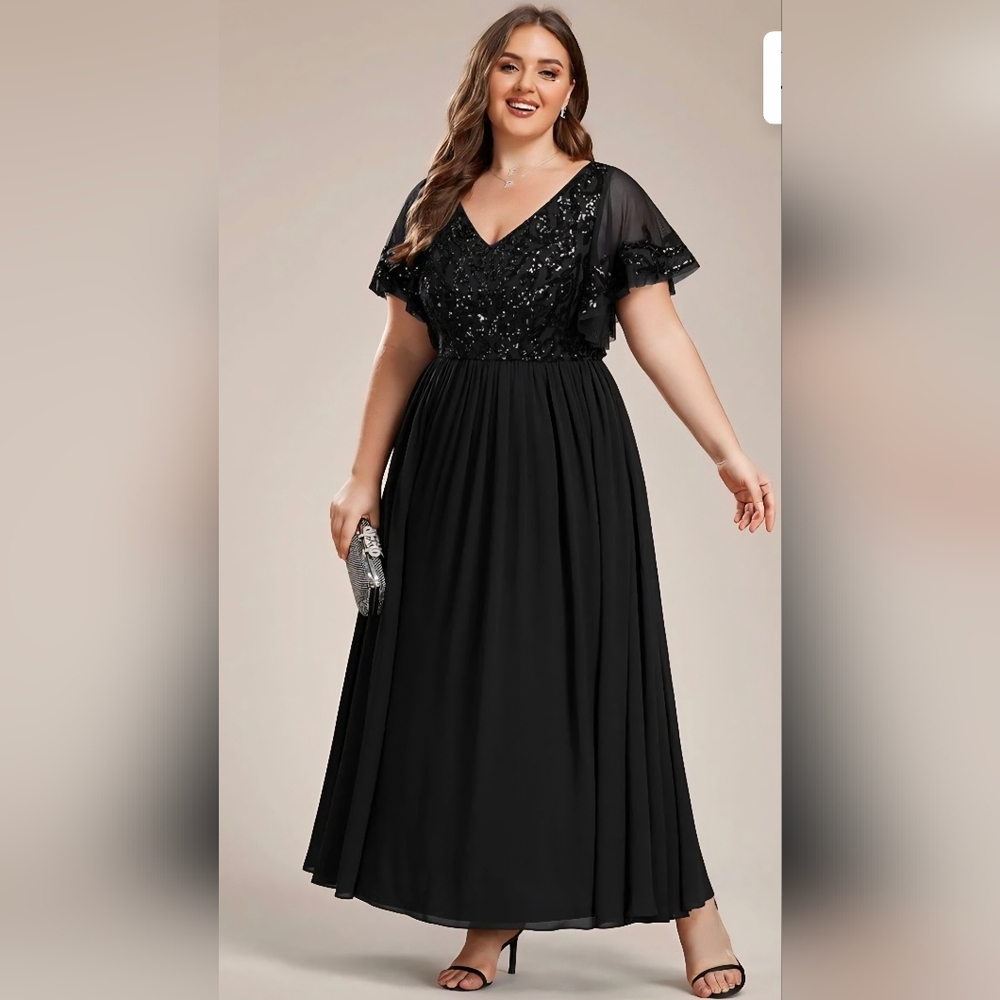 Ever Pretty Black Sequin V-Neck Maxi Dress